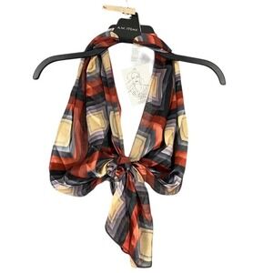 AW Items Pre Tie Scarf Geometric Print Sheer‎ Chiffon Neck Tie OS Womens